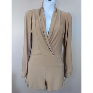 Canzone Women Beige Slit Sleeve Sexy Short 1‎ Piece Romper Club Size M